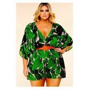 NWT $125 L’Atiste 3X By Amy Pink/Green Romper dress